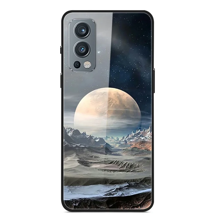 Pattern Printing Design Soft TPU Bumper + PC Rugged Shockproof Tempered Glass Back Cover for OnePlus Nord 2 5G - White Planet