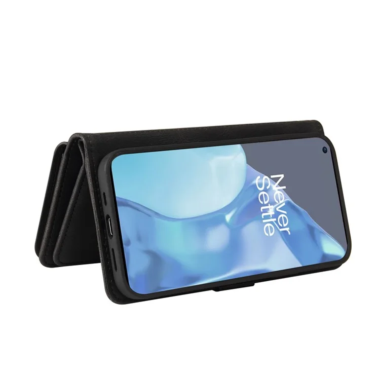 For OnePlus 9 Pro Zipper Wallet Case with 15 Card Slots and Strap Leather Phone Cover - Black
