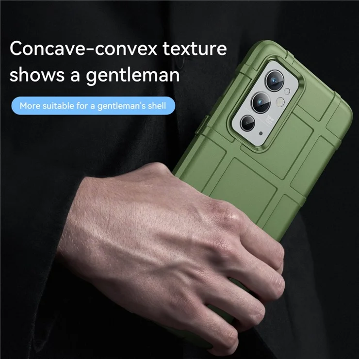 Rugged Square Grid Design Thickened TPU Shockproof Anti-Scratch Back Case for OnePlus 9RT 5G - Green