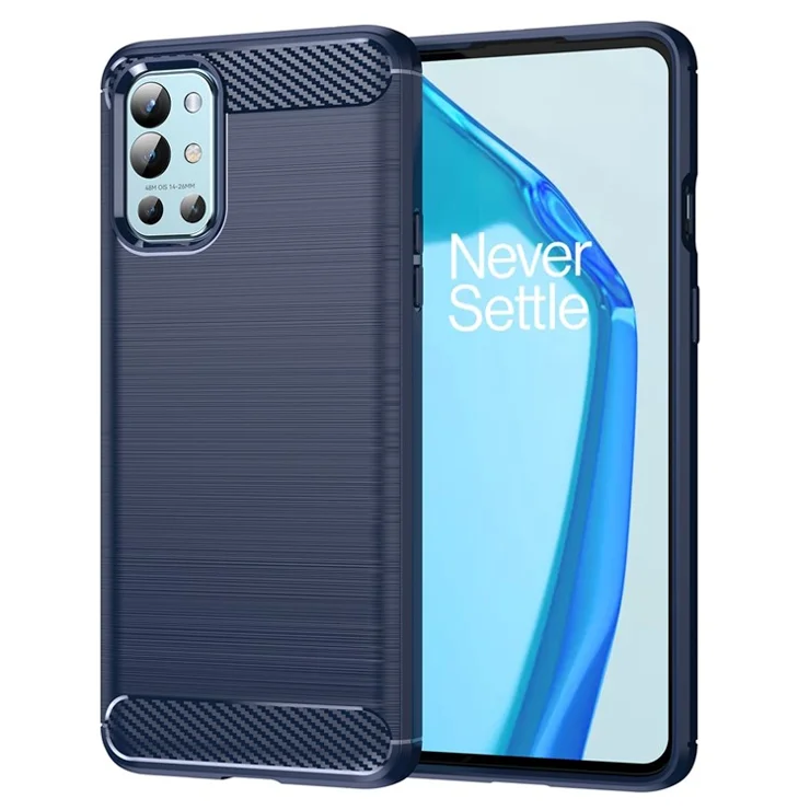 1.8mm Air Cushion Design TPU Case Phone Cover with Carbon Fiber Texture Brushed Surface Heat Dissipation for OnePlus 9R - Blue