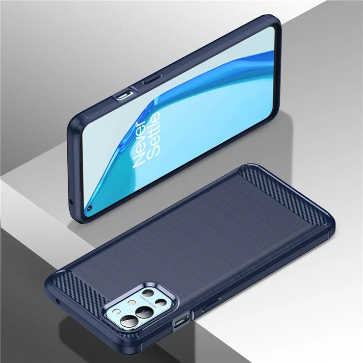 1.8mm Air Cushion Design TPU Case Phone Cover with Carbon Fiber Texture Brushed Surface Heat Dissipation for OnePlus 9R - Blue