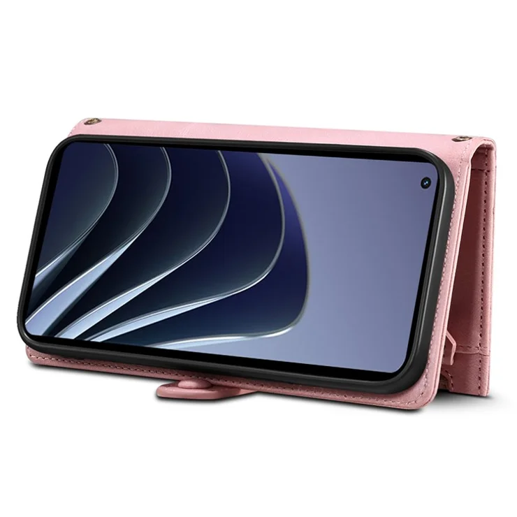 ESEBLE For OnePlus 10 Pro 5G Foldable Stand Wallet Cover Multi-functional Zipper Pocket Cell Phone Case - Pink