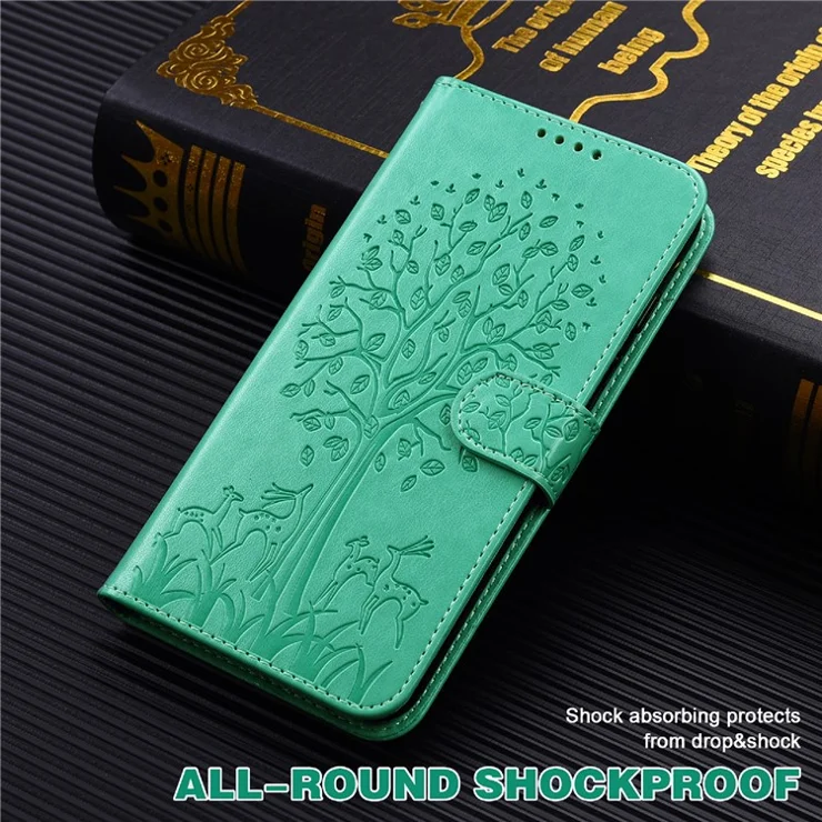 For OnePlus Nord CE 2 5G PU Leather Deer Tree Pattern Imprinted Wallet Flip Case Stand Folio Protective Cover - Green