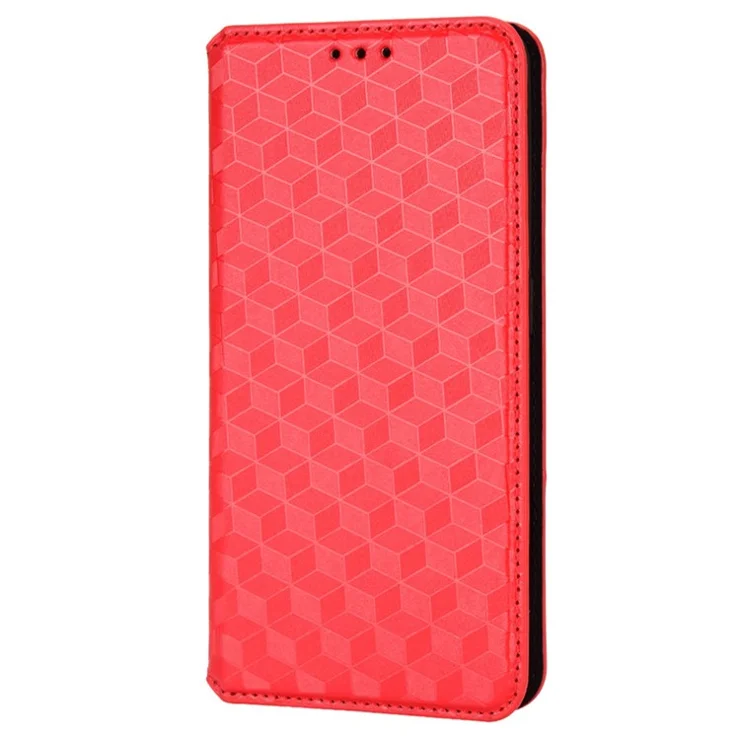 For OnePlus Nord CE 2 5G Rhombus Imprinted Stand Wallet PU Leather Case Magnetic Absorption Phone Cover - Red