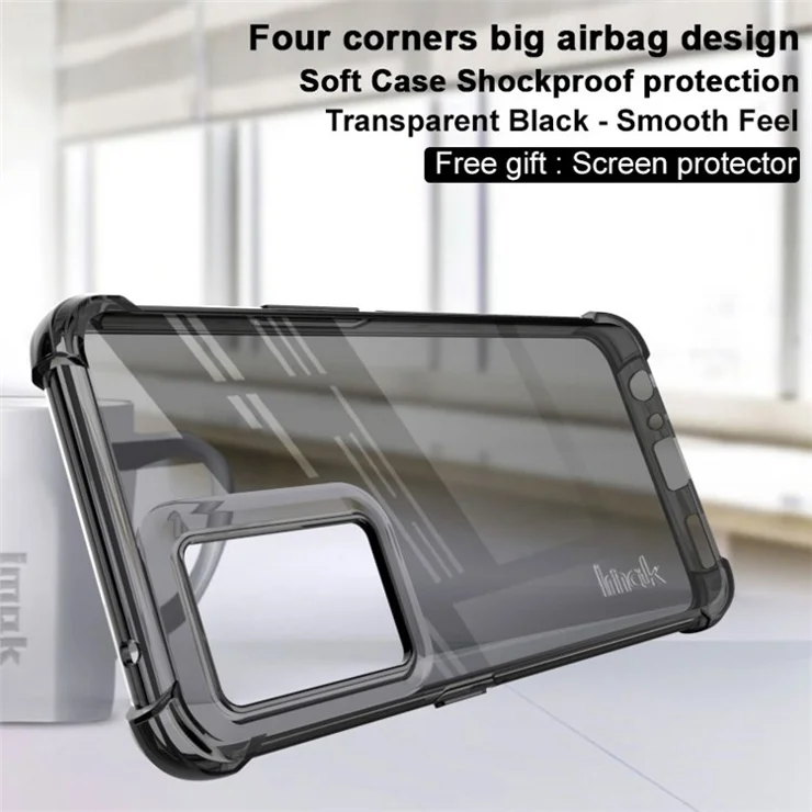 IMAK Clear Phone Case for OnePlus Nord CE 2 5G, Reinforced Corners Soft TPU Cushion Shock-Absorbing Cover with Screen Protector - Transparent Black