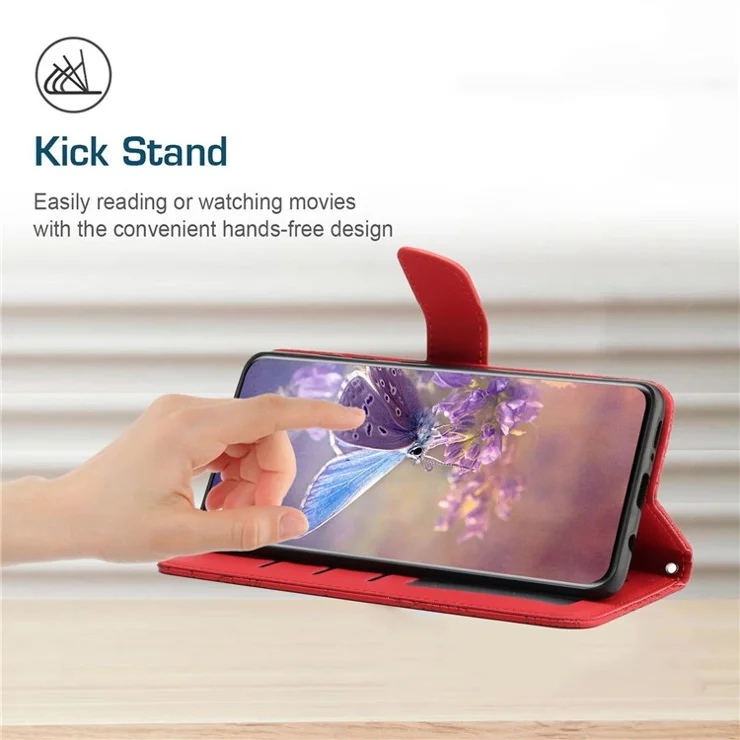 For OnePlus Nord CE 2 Lite 5G / Realme 9 Pro 5G / 9 5G / V25 Wallet Case Imprinted Butterfly Flowers Pattern PU Leather Wrist Strap Wallet Stand Feature Flip Cover - Red