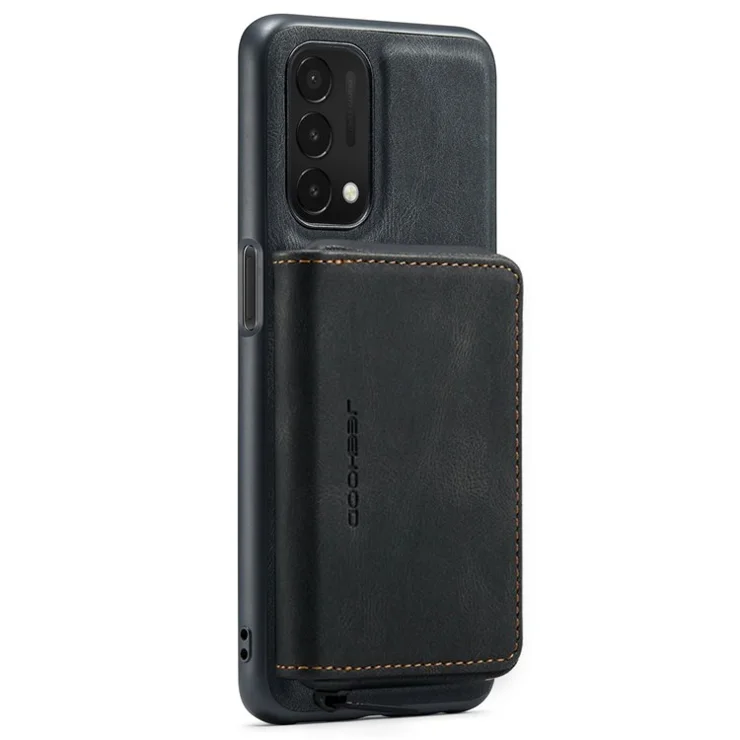 JEEHOOD For OnePlus Nord N200 5G Detachable Drop-proof Magnetic Zipper Wallet Style Cover Leather Coated TPU Phone Protector with Kickstand - Black