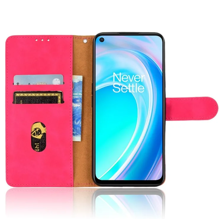 For OnePlus Nord CE 2 Lite 5G Flip Leather Case Stand Phone Cover Skin-touch Feeling Shockproof TPU Inner Shell Wallet Card Holder - Rose