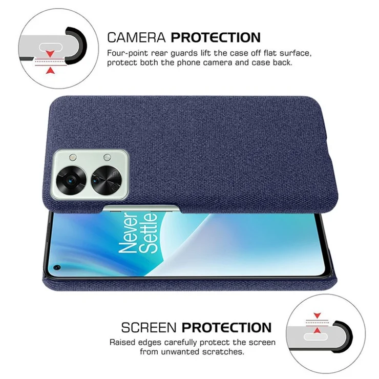 For OnePlus Nord 2T 5G Anti-Slip Phone Case Solid Color Cloth Fabric Cover Slim Full Protective Cell Phone Cover - Blue