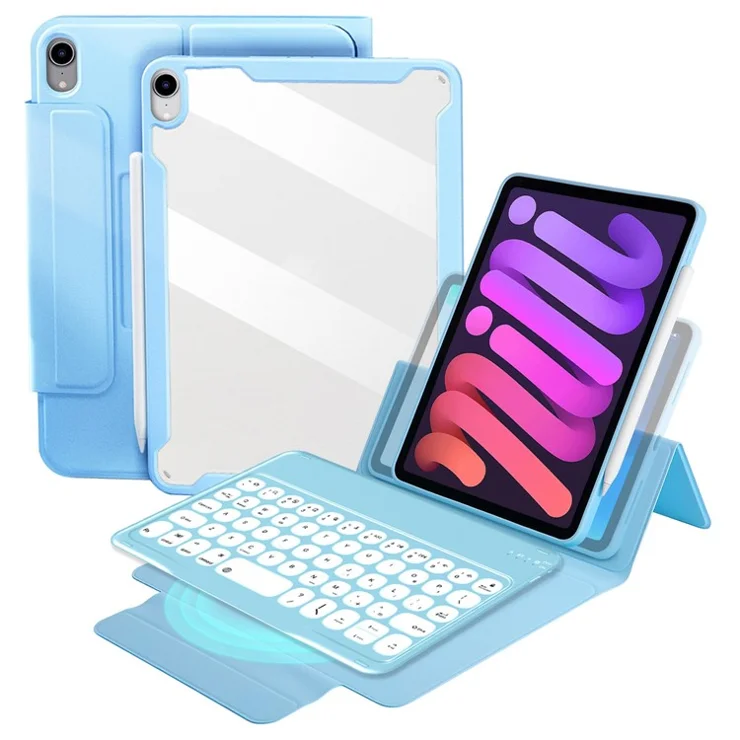 Dust-proof TPU Tablet Stand Case Shock Resistant Protective Cover with Magnetic Detachable Bluetooth-compatible Keyboard for iPad mini (2021) - Blue