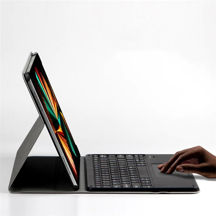 JIUYU Detachable Bluetooth-compatible Keyboard Protector Adjustable Stand Leather Case Cover for iPad Pro 12.9 (2022) / (2021) / (2020) - Grey