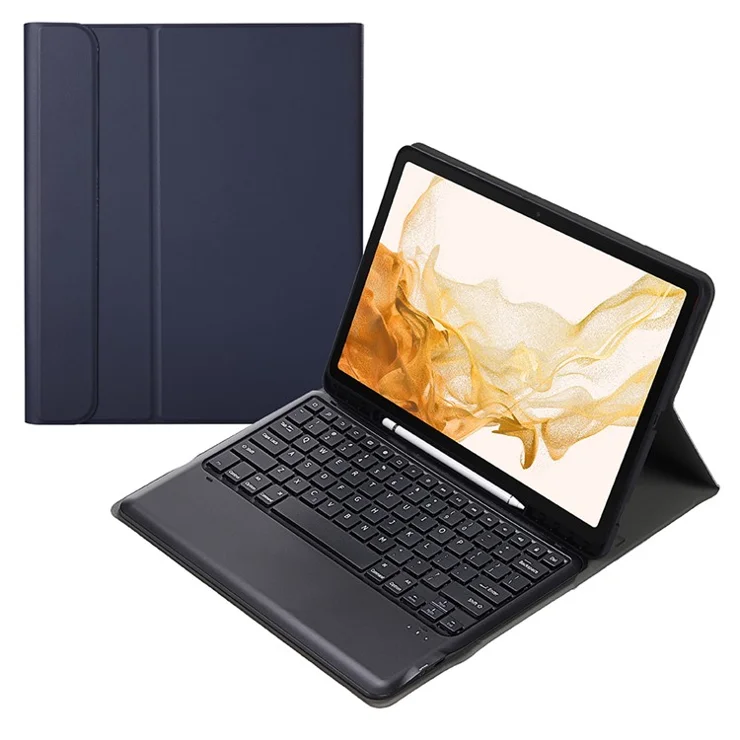A800B For Samsung Galaxy Tab S8+ X800 Wireless Bluetooth-compatible Keyboard with Pen Slot Design Detachable Leather Tablet Case Shell - Blue