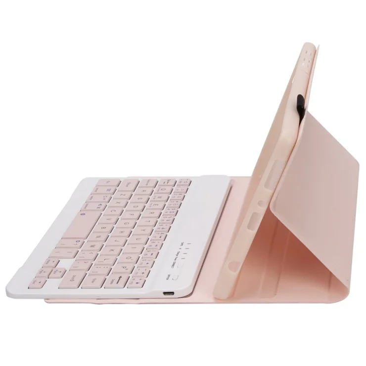 A220 for Samsung Galaxy Tab A7 Lite 8.7-inch T220/T225 Tablet Stand Cover Leather Protective Case + Bluetooth-compatible Keyboard - Pink