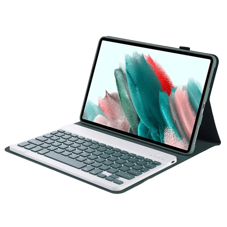 A08 for Samsung Galaxy Tab A8 10.5 (2021) / (2022) (SM-X205 / X200) Ultra Thin Tablet Stand Cover Leather Protective Case + Bluetooth-compatible Keyboard - Dark Green