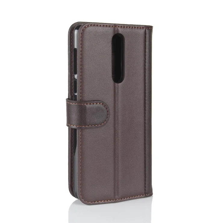 For Nokia 8 Phone Cases Genuine Split Leather Wallet Mobile Cover Stand - Coffee