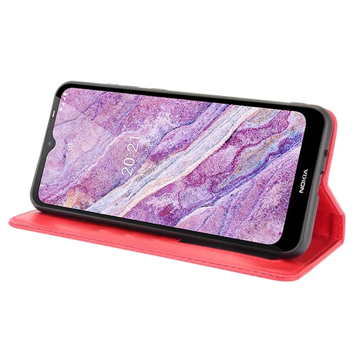 PU Leather Retro Style Wallet Stand Flip Protective Cover for Nokia C10/C20 - Red