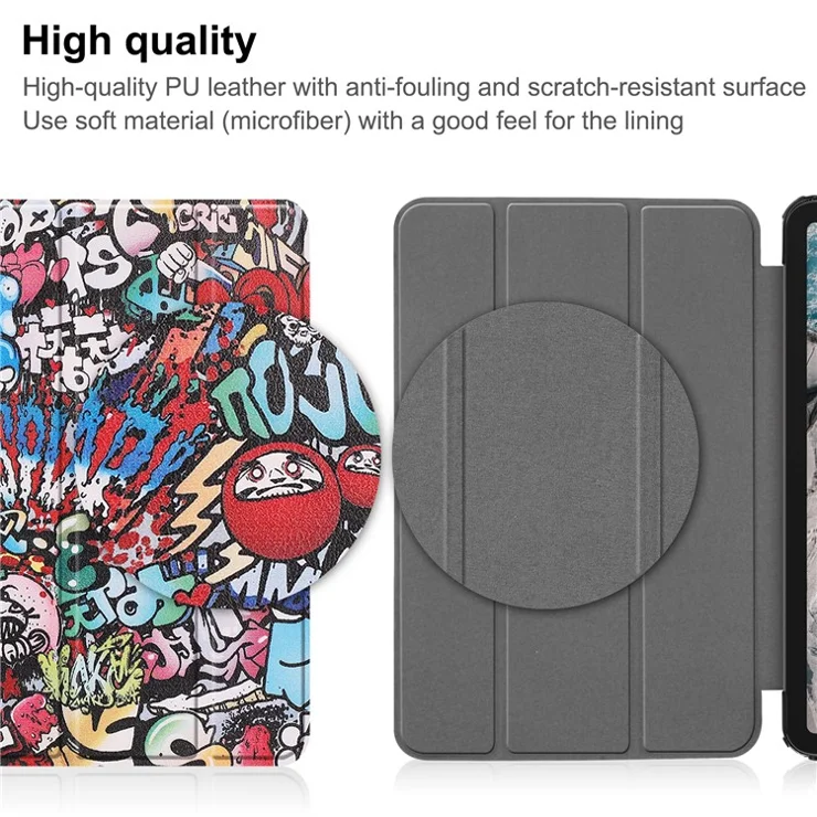 Pattern Printing Shockproof Hard PC + PU Leather Tablet Cover with Tri-fold Stand for Nokia T20 - Graffiti