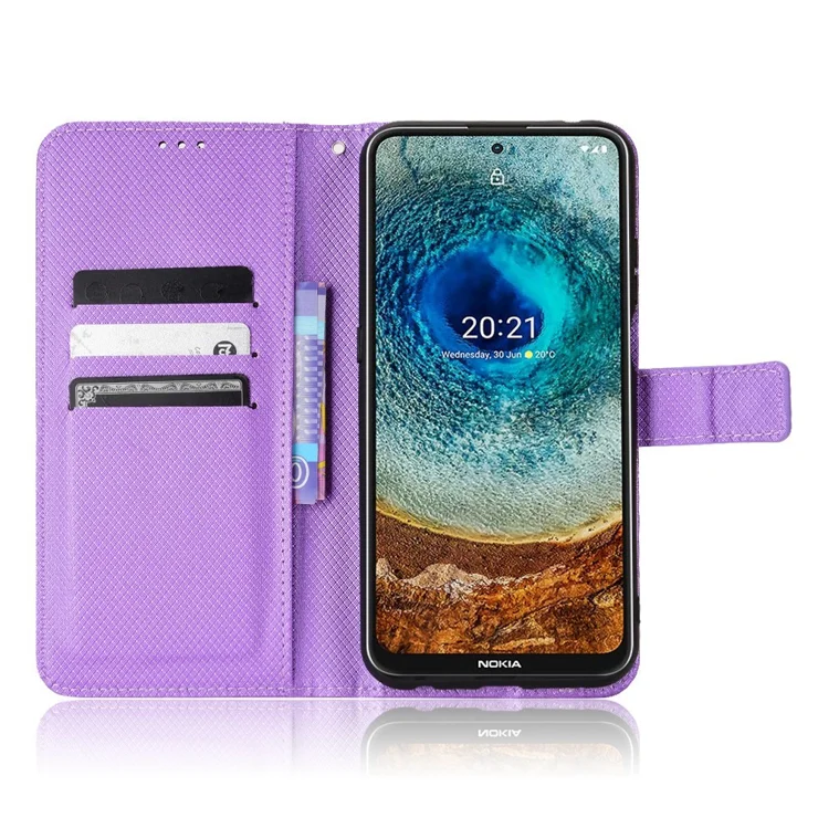 Fall Proof PU Leather Case for Nokia X100/X10/X20 Diamond Texture Wallet  Stand Solid Color Magnetic Phone Case - Purple