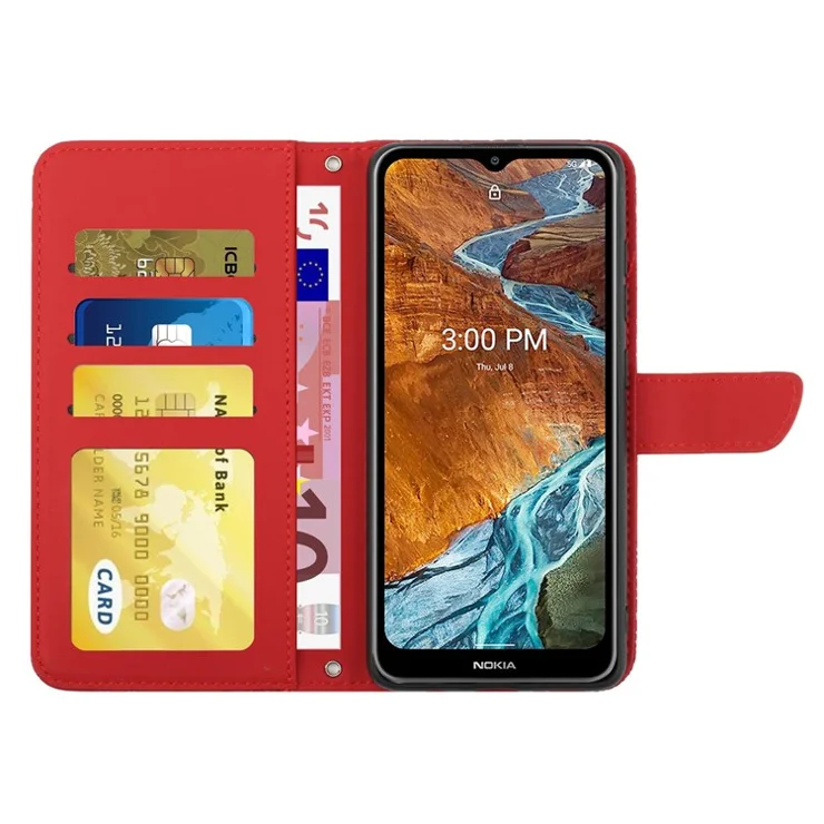 Phone Leather Case Bag for Nokia G300, Skin-touch PU Leather Imprinting Pattern Design Hands-free Stand Wallet Phone Cover with Shoulder Strap - Red