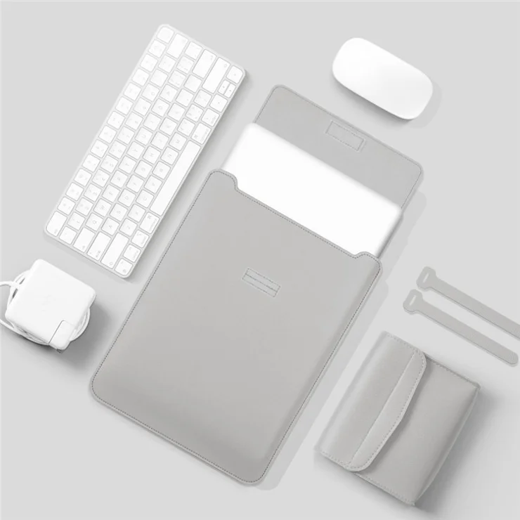 13-inch Universal Large Capacity Leather Protective Case Bag for Phone Tablets - Grey