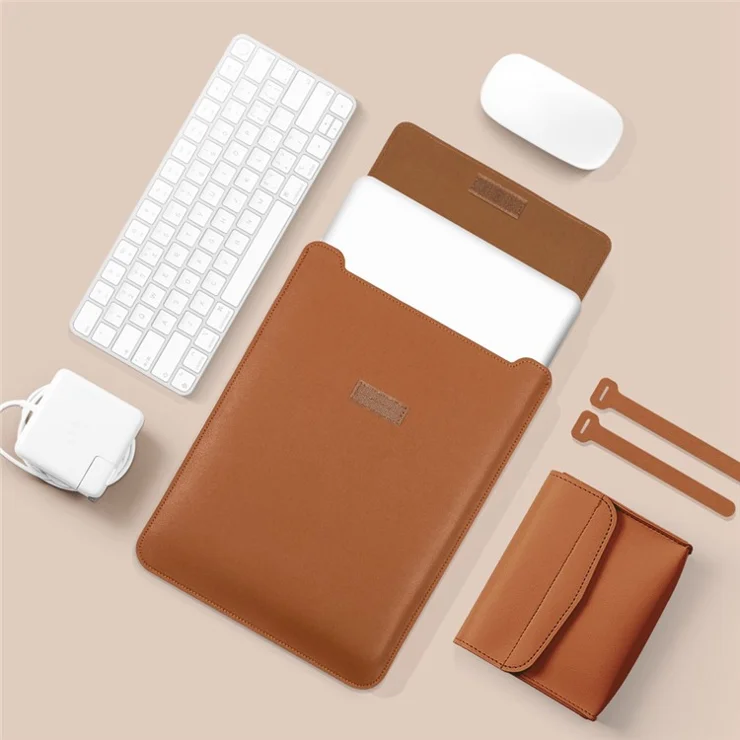 13-inch Universal Large Capacity Leather Protective Case Bag for Phone Tablets - Brown