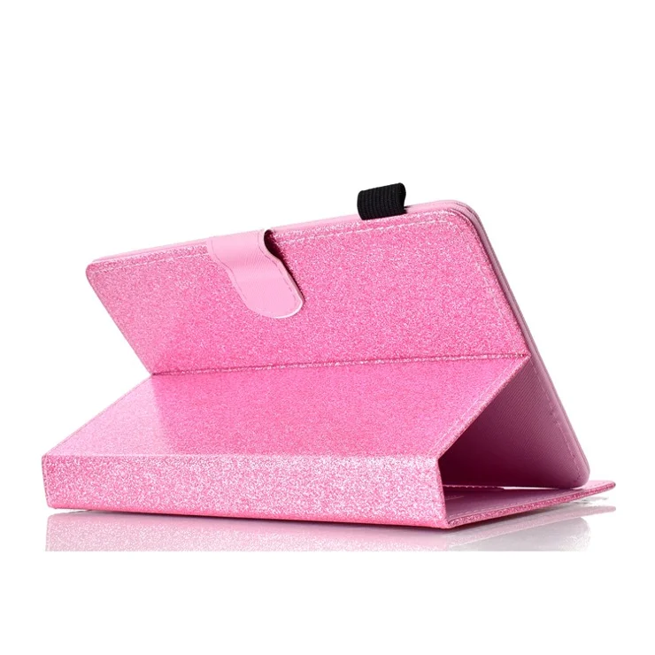 Flash Powder Tablet Case Decorated with Stitching Line Universal Leather Stand Case with Card Slots for Tablets within 10-inch - Pink