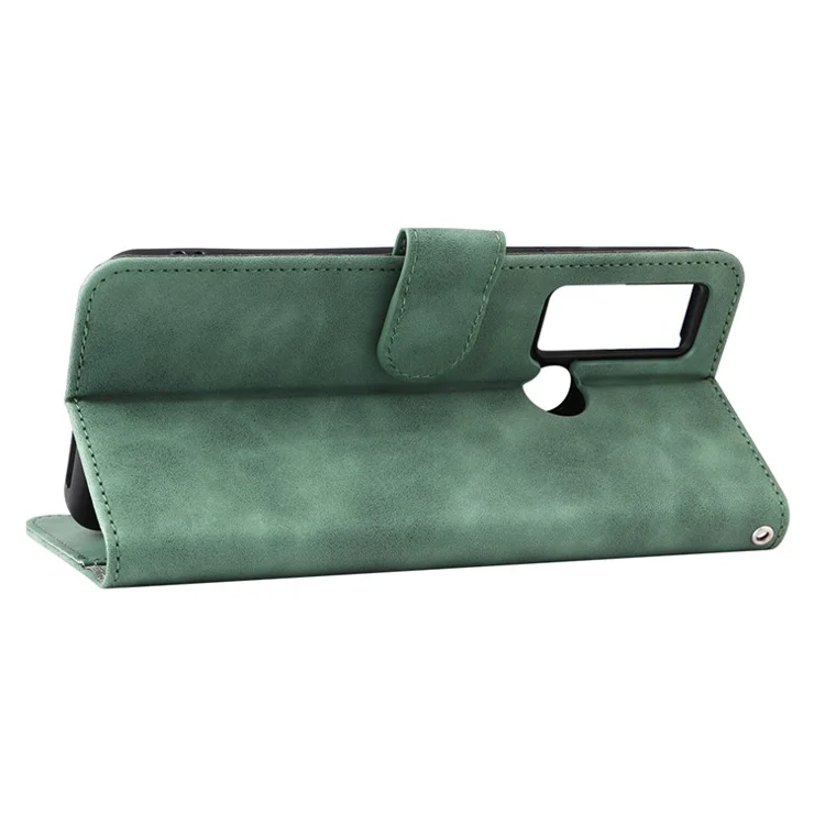 Skin-touch Feeling Mobile Phone Case PU Leather + TPU Phone Cover with Stand and Wallet for TCL 20 XE - Green