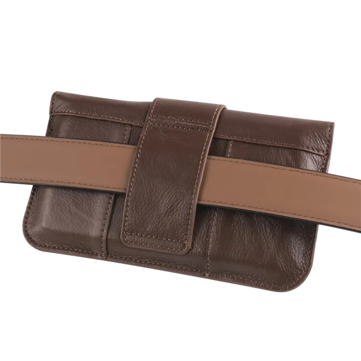 Horizontal Style Cowhide Leather Waist Belt Loop Phone Case Mobile Bag Pouch for 7.2-inch Phone - Brown