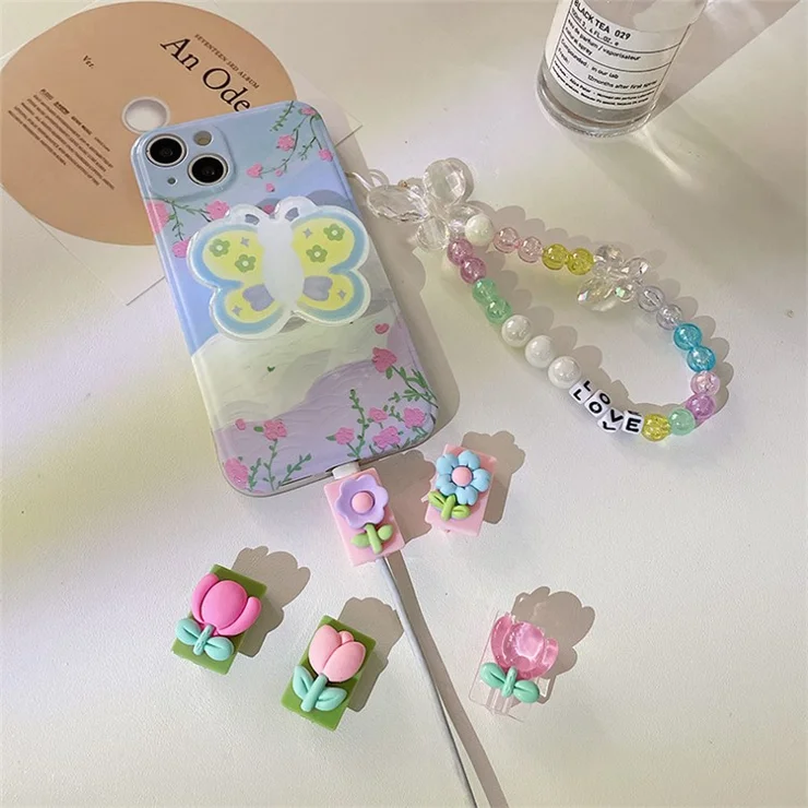 Cute Pattern Charging Cord Protector USB Data Cable Chomper USB Charger Saver for Lightning, Type-C, Micro USB Wires - Frog Angel