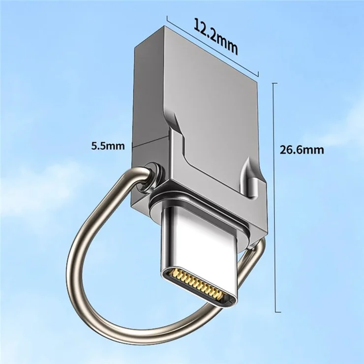 128GB Type-C / USB 2 in 1 Metal Flash Drive Tablet Phone Computer Storage U-Disk with Ring - Light Gold