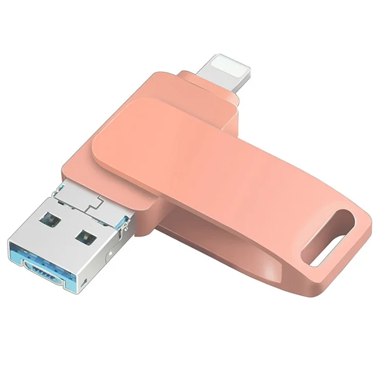 RICHWELL R-PK004 16GB OTG U Disk Memory Stick Lightning/Micro USB/USB 3.0 3 in 1 Rotary Flash Drive - Pink