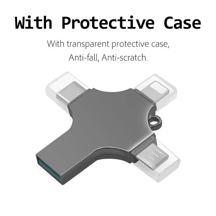 RICHWELL R-SZPM 256G 4-in-1 USB Flash Drive Fast Read and Write Speed USB 3.0 External Storage Thumb Drive for Phones and Computers - Black