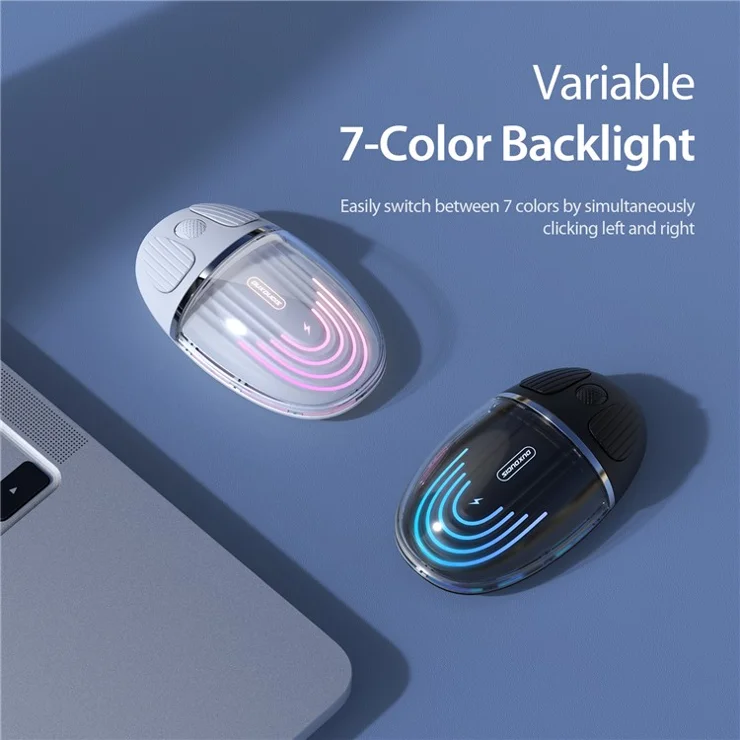 DUX DUCIS CM Series Transparent Wireless Mouse 2 Modes Bluetooth+2.4G LED Slim Mouse for Laptop, Mac, PC - Black