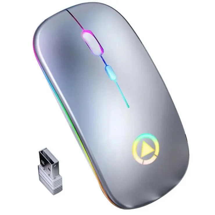 YINDIAO A2 Rechargeable Silent 2.4G Wireless Gaming Mouse with Colorful Breathing Light - Metal Grey
