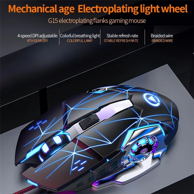 YINDIAO G15 1200 / 1800 / 2400 / 3600 Adjustable DPI 6 Keys Mechanical Gaming USB Wired Mouse, Silent Version - White