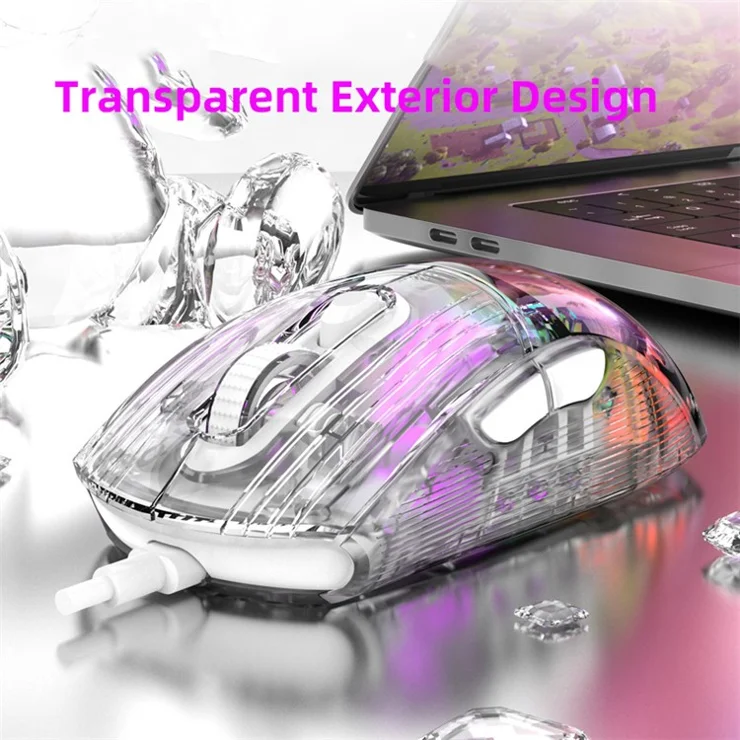 HXSJ X400B Wired Gaming Mouse 6 Adjustable DPI RGB Lighting Transparent Macro Programmable Mouse - White