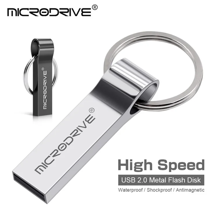 MICRODRIVE 64GB Data Storage USB 2.0 Flash Drive Metal Thumb Drive with Key Ring - Black
