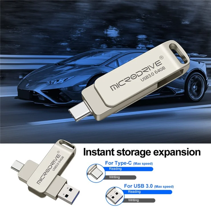 MICRODRIVE MDTU21 Rotating Metal Flash Drive 2-in-1 USB 3.0 / Type-C 64GB U-Disk
