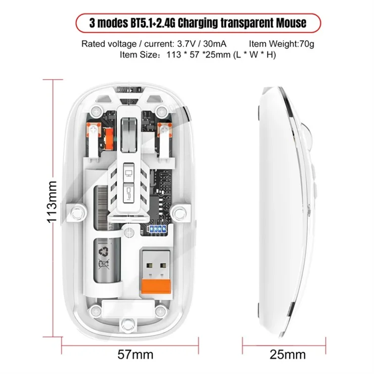 M233 Transparent Mouse Wireless Bluetooth-compatible Three Mode Silent Mice for PC Laptop (CE Certified) - Green