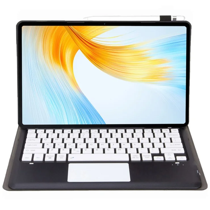 AM24-A For Lenovo Tab P12 Keyboard with Touchpad + Ultra-Thin Leather Tablet Cover - Black+White