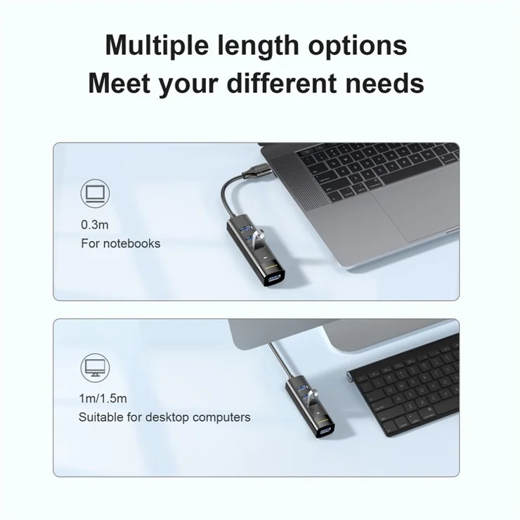 MINDPURE US022 1m USB-A to USB 3.0 4-Port Hub High Speed Data Transfer Laptop Docking Station