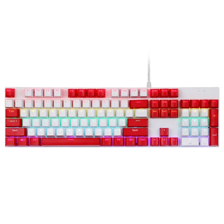 Y-FRUITFUL K135 104-Key RGB Mechanical Keyboard Gaming Office Waterproof Keyboard Blue Switches - Red / White