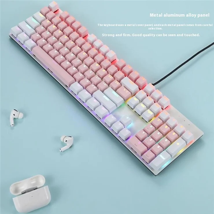 Y-FRUITFUL K135 104-Key RGB Mechanical Keyboard Gaming Office Waterproof Keyboard Blue Switches - Silver / White
