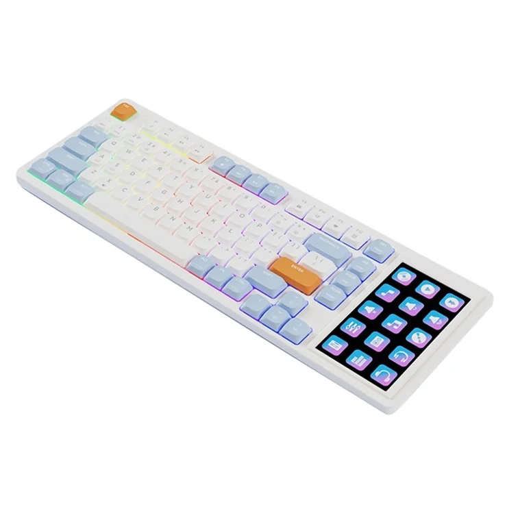 AJAZZ AKP815 81 Keys Low Profile Mechanical Keyboard with 4.95 Inch LCD Color Screen RGB Light Wired Keyboard - Brown Switch / Blue+White+Orange
