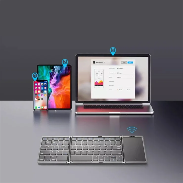 B089T Ultra-thin Rechargeable 10m Wireless Bluetooth-compatible Keyboard Triple Folding Mini Touchpad Press Key Mouse for Home Office Travel Business Trip