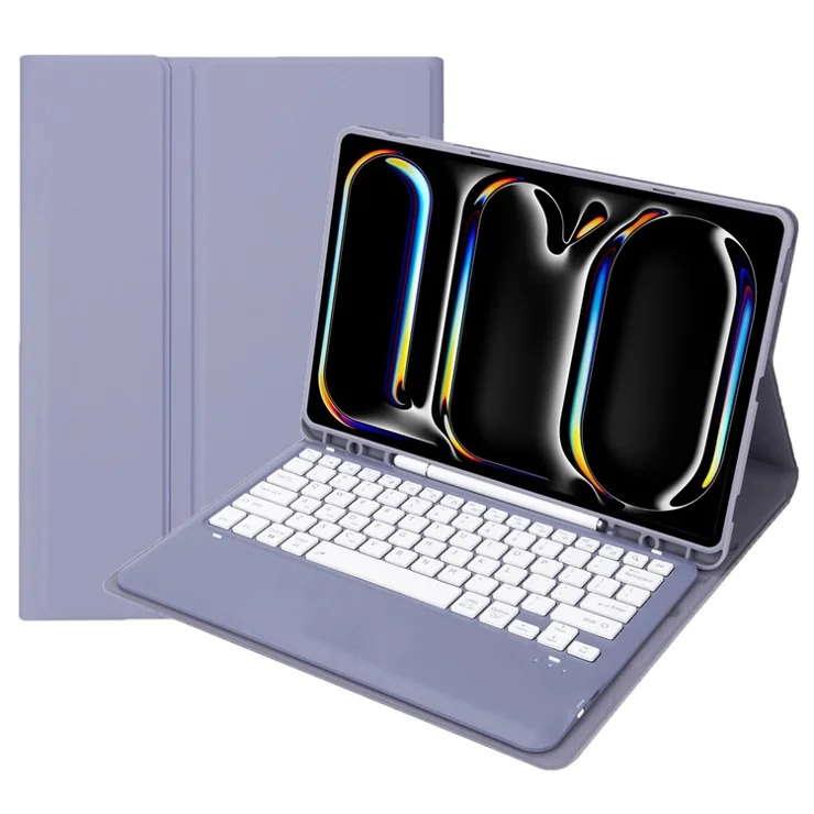 A14B For iPad Pro 13 (2024) Bluetooth-compatible Keyboard Cover with Pen Slot Ultra Thin Tablet Case - Purple