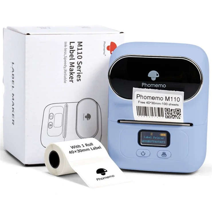 PHOMEMO M110 Mini Bluetooth-compatible Inkless Thermal Printer Wireless Clothes Barcode Label Price Tag Printer - Blue