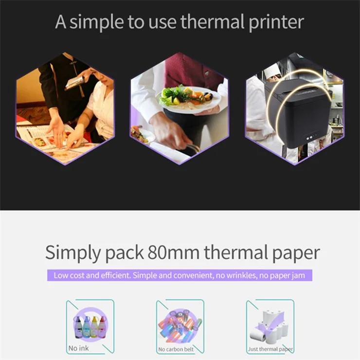 80A Thermal Receipt Printer POS Printing Tool with 80mm Printing Width - EU Plug