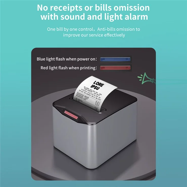 ZJ-8370 80mm Thermal Receipt Printer USB LAN Interface Restaurant Kitchen Printer with Auto Cutter - White + Grey / EU Plug