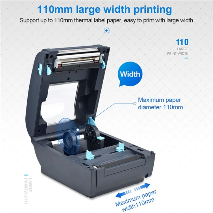 ZJ-9210 110mm Thermal Label Printer Portable Mini Label Printer USB + Bluetooth-compatible Interface - Black / EU Plug
